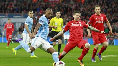 Manchester City’s Fernandinho scores their first goal. Action Images via Reuters / John Marsh
