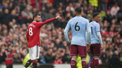 Manchester United's Bruno Fernandes celebrates the winner. AP