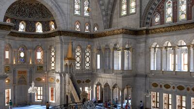 Inside the Nuruosmaniye mosque in Istanbul, Turkey.