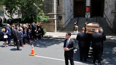 Ivana's Trump's casket arrives at the church. EPA