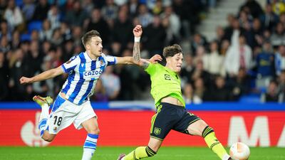 Alejandro Garnacho scores for Manchester United. Getty