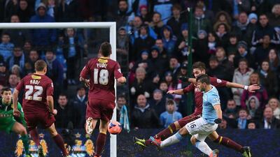 Centre forward: Sergio Aguero, Manchester City. A hat-trick of typical brilliance denied Watford a famous win against Manchester City. Alex Livesey / Getty Images