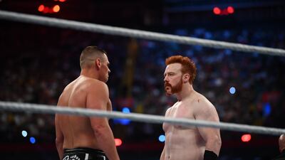 Gunther and Sheamus have a stare down.