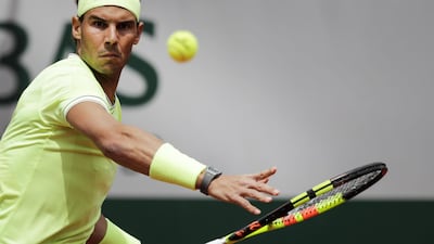 Spain's Rafael Nadal eyes the ball before playing a forehand return Germany's Yannick Hanfmann. Thomas Samson / AFP