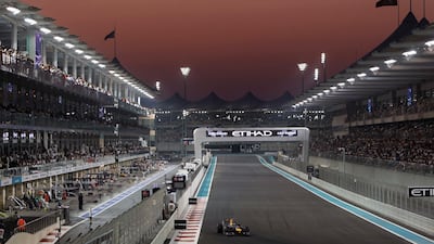 1st November. 2009. ABU DHABI GRAND PRIX. SUNDAY. Sebastian Vettel clear of the field as the sun sets on the first ever Abu Dhabi Grand Prix last night. Stephen Lock / The National