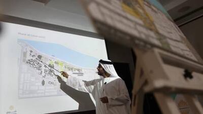 Marwan Al Sarkal , CEO of Sharjah Investment and Development Authority Shurooq, announces the construction of the Heart of Sharjah project during a press briefing at al Qasba in Sharjah.