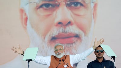 India's Prime Minister Narendra Modi addresses a campaign rally in Uttar Pradesh state on March 28, 2019. Reuters