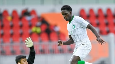 Talal Haji in action for Saudi Arabia Under-17s against Uzbekistan. Saudi Arabian Football Federation