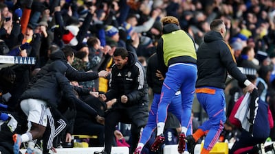 Leeds United manager Javi Gracia celebrates after Junior Firpo scores their winner against Southampton. Reuters