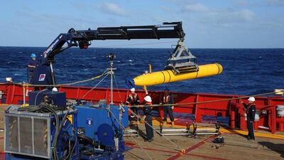 The US navy has been preparing the Bluefin 21 Artemis autonomous underwater vehicle (AUV) on board the Australian navy vessel Ocean Shield. US Navy / AFP Photo April 1