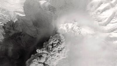 A satellite image shows the erupting Shiveluch volcano on the Russia's Kamchatka peninsula. Reuters