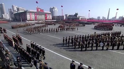 A military parade is held at Kim Il Sung Square in Pyongyang, Thursday, Feb. 8 2018, just one day before South Korea holds the opening ceremony for the Pyeongchang Winter Olympics. KRT / AP