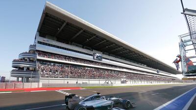 Lewis Hamilton of Mercedes crosses the finish line to win the F1 Russian Grand Prix on Sunday in Sochi, Russia. Valdrin Xhemaj / EPA