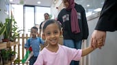 Children arrive at Chubby Cheeks Nursery in Dubai, after some schools and education centres reopened their doors. Ahmed Ramzan / The National