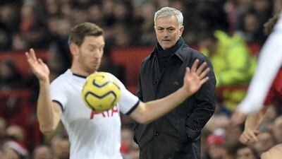Tottenham Hotspur's Portuguese coach Jose Mourinho watches from the touchline during the English Premier League football match against Manchester United at Old Trafford on December 4, 2019. AFP