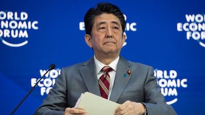 Shinzo Abe, Prime Minister of Japan, speaks during a plenary session in the Congress Hall at the 49th annual meeting of the World Economic Forum. EPA