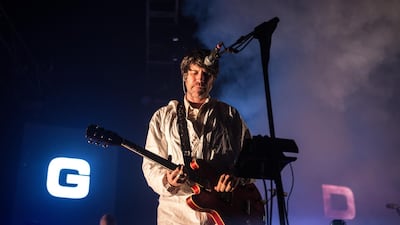 CARDIFF, WALES - DECEMBER 17: Gruff Rhys of Super Furry Animals performs on stage at Motorpoint Arena on December 17, 2016 in Cardiff, Wales. (Photo by Mike Lewis Photography/Redferns/Getty Images)