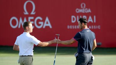 Brandon Stone of South Africa and Martin Kaymer of Germany on the 18th green. Getty