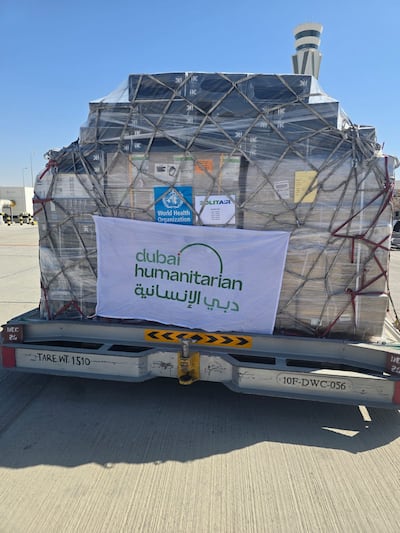Essential media supplies stored at the Dubai Humanitarian relief hub have been transported to DR Congo via Uganda. Photo: Dubai Media Office