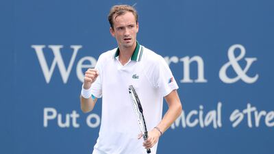 Daniil Medvedev of Russia celebrates a point against Grigor Dimitrov of Bulgaria. AFP