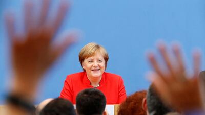 German Chancellor Angela Merkel holds the annual summer news conference in Berlin, Germany, July 20, 2018. REUTERS/Fabrizio Bensch TPX IMAGES OF THE DAY