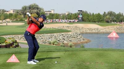 Rickie Fowler tees off on the seventh hole during the second round of the Abu Dhabi HSBC Championship. Andrew Redington / Getty Images