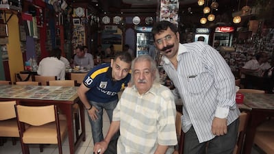 Owner of Special Ostadi Restaurant Mohd Ali Ansari (middle) with his partners Taleb Ali Ansari and Majeed Ali Ansari at their restaurant in Bur Dubai. Jeffrey E Biteng / The National