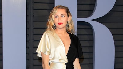 Miley Cyrus, in Prabal Gurung, attends the Vanity Fair Oscar Party following the 90th annual Academy Awards ceremony in Beverly Hills, California, on March 4, 2018. EPA