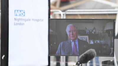 A video message from the Prince of Wales to guests at the opening of the NHS Nightingale Hospital at the ExCel centre on April 3, 2020 in London, England Reuters