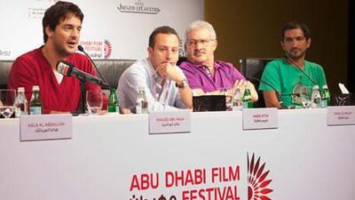 The Tunisian film and TV producer Habib Attia, second from left, with others during the panel discussion.
