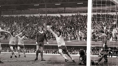 Arsenal’s Brian Talbot celebrates after scoring his team’s winner in their third replay of the FA Cup semi-final against Liverpool at Highfield Road, Coventry, on May 1, 1980. Press Association