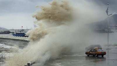 Vehicles are hit by a storm surge under the influence of Typhoon Usagi at the coastline in Lianyungang, Jiangsu province in China. Reuters