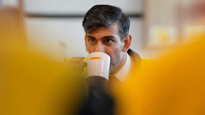 UK Prime Minister Rishi Sunak during a visit to the DHL Gateway port facility east of London on Monday. AFP