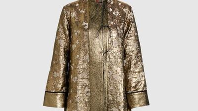 Opulent evening: metallic jacquard coat by For Restless Sleepers; Dh5,550. Courtesy The Modist