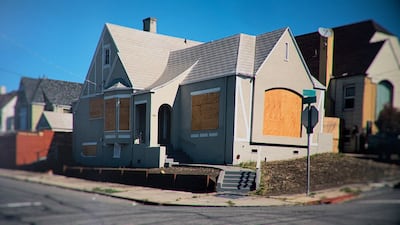 The Armstead home being boarded up after repeated attacks by their neighbour. Photo: Netflix
