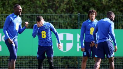 England's Tammy Abraham. Phil Foden and Trent Alexander-Arnold. Getty