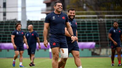 France hooker Guilhem Guirado, centre, leads the team out to training. AFP