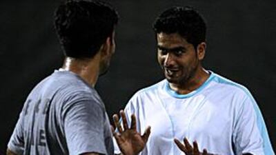 The wisdom of former captain Saqib Ali, right, will be useful to his UAE teammates, including Mohammed Tauqir, left, at the World Cup qualifiers.