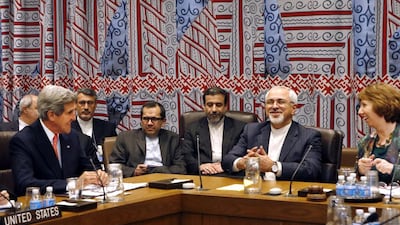US secretary of state John Kerry, Iranian foreign minister Mohammad Javad Zarif and European Union foreign policy chief Catherine Ashton at a meeting of the United Nations General Assembly at UN headquarters last week. Jason DeCrow / AP