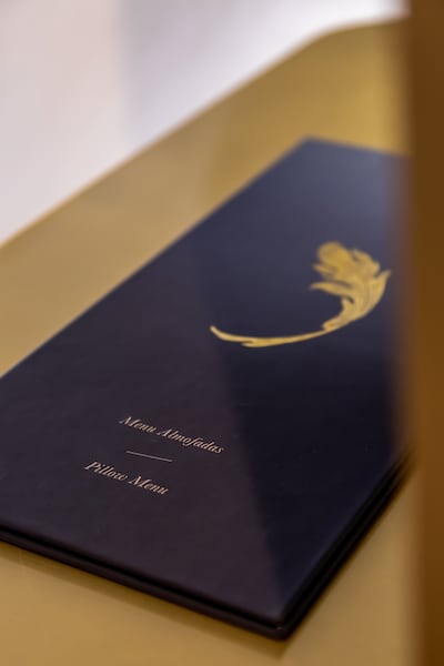 A pillow menu at the Hastens Sleep Spa Hotel. Photo: Hastens