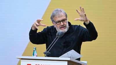 Slovenian philosopher Slavoj Zizek speaks at the opening ceremony of this year's Frankfurt International Book Fair. Getty Images