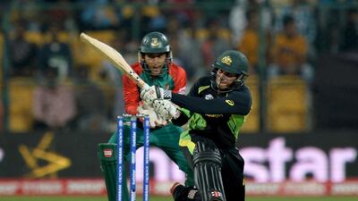 Usman Khawaja scored his first Twenty20 international half-century on Monday night against Bangladesh at Bangalore. Manjunath Kiran / AFP