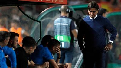 It was a dismal night in Spain for Zlatko Dalic, right, and his Croatia side, losing 6-0 in their Uefa Nations League opener. AP Photo