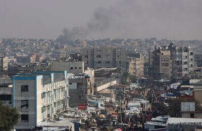 Smoke rises after an Israeli strike in Khan Younis, near the Yellow Line, in southern Gaza Strip. Reuters