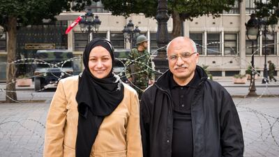 Abdel Karim Harouni and his sister Hend outside the Interior Ministry in Tunis. Lindsay Mackenzie for The National
