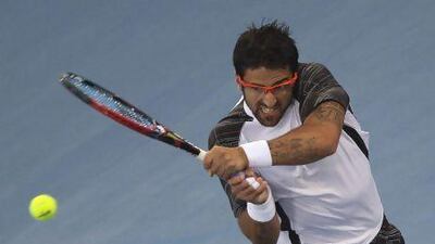 Janko Tipsarevic struggled with the wind towards the latter part of his match.