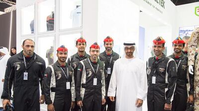 Sheikh Mohamed bin Zayed, Crown Prince of Abu Dhabi and Deputy Supreme Commander of the UAE Armed Forces with the Al Forsan aerobatic display team. Mohamed Al Suwaidi / Crown Prince Court - Abu Dhabi