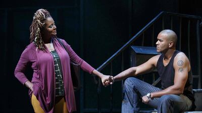 Christopher Jackson, right, and Tonya Pinkins in a scene from the Broadway musical Holler If Ya Hear Me, which features Tupac Shakur's songs. Boneau / Bryan-Brown, Joan Marcus / AP Photo