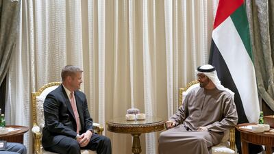 Sheikh Mohamed bin Zayed meets with Ryan McCarthy, acting secretary of the US Army, in Abu Dhabi. Mohamed Al Hammadi / Ministry of Presidential Affairs