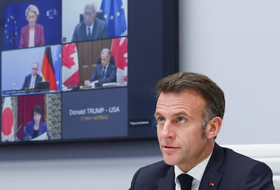 French President Emmanuel Macron chaired a video conference of G7 leaders to discuss the fallout of the war in Iran on the world economy. AFP